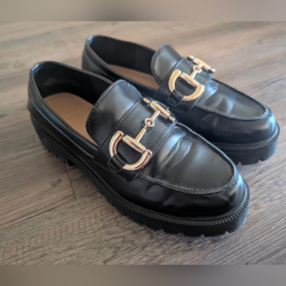 H&M Black Loafers With Gold Accent
